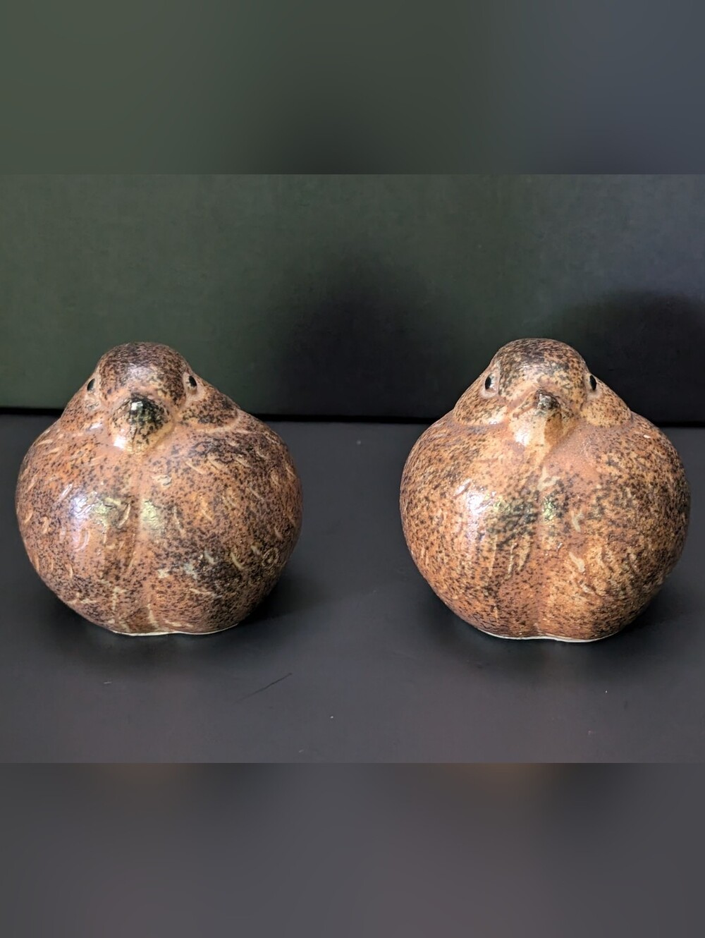 Handmade Ceramic Bird Salt and Pepper Shakers - Speckled Brown